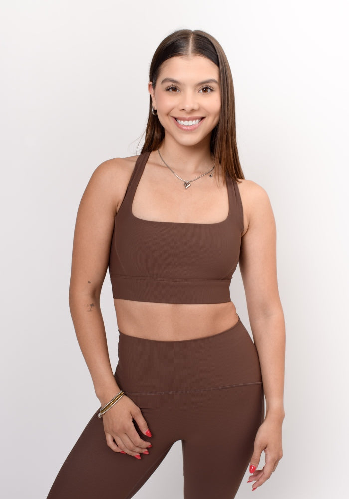 Brown Ribbed Flow Bra