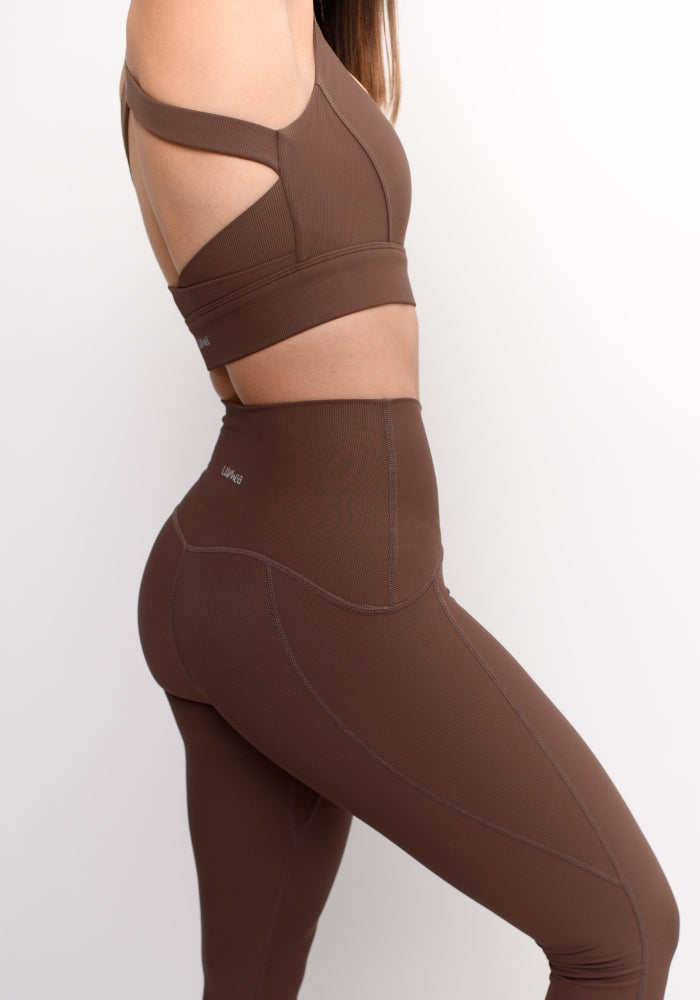 Collection of Brown Ribbed Flow Bra in a gallery layout