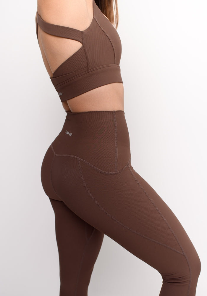 Collection of Brown Ribbed Flow Leggings in a gallery layout